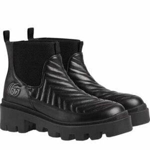 GUCCI Quilted Black Matelassé GG Chelsea Boot $1000